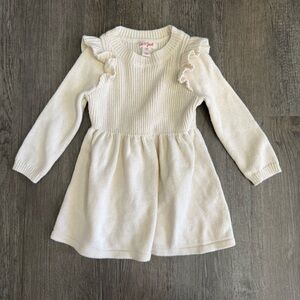 Cat & Jack Cream Ruffle Long Sleeve Knit Sweater Dress